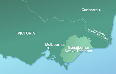 Figure 1. Gunaikurnai Native Title area spans from Warragul in the west to the Snowy River in the east, and from the Great Dividing Range in the north to the islands and marine environment in the south.