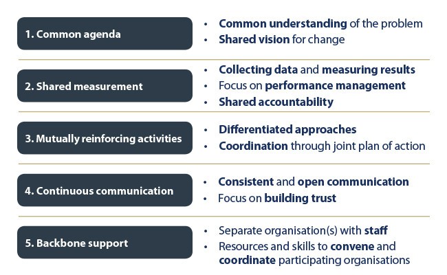 The five elements in the collective impact framework.