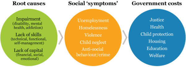 Figure: 1 How causes, ‘symptoms’ and government costs relate.