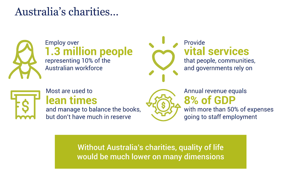 Shows charities employ over 1.3m people, provide vital services and annual revenue equals 8% of GSP